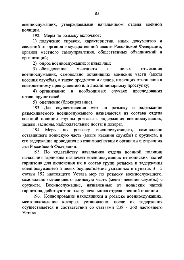 План розыска военнослужащих самовольно оставивших воинскую часть