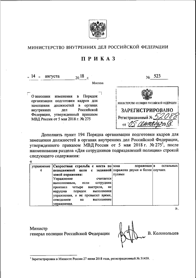 Указание министерства внутренних дел