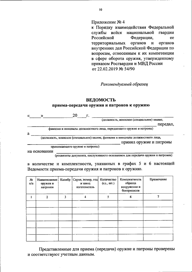 Приказ о передаче оружия на объекте охраны образец