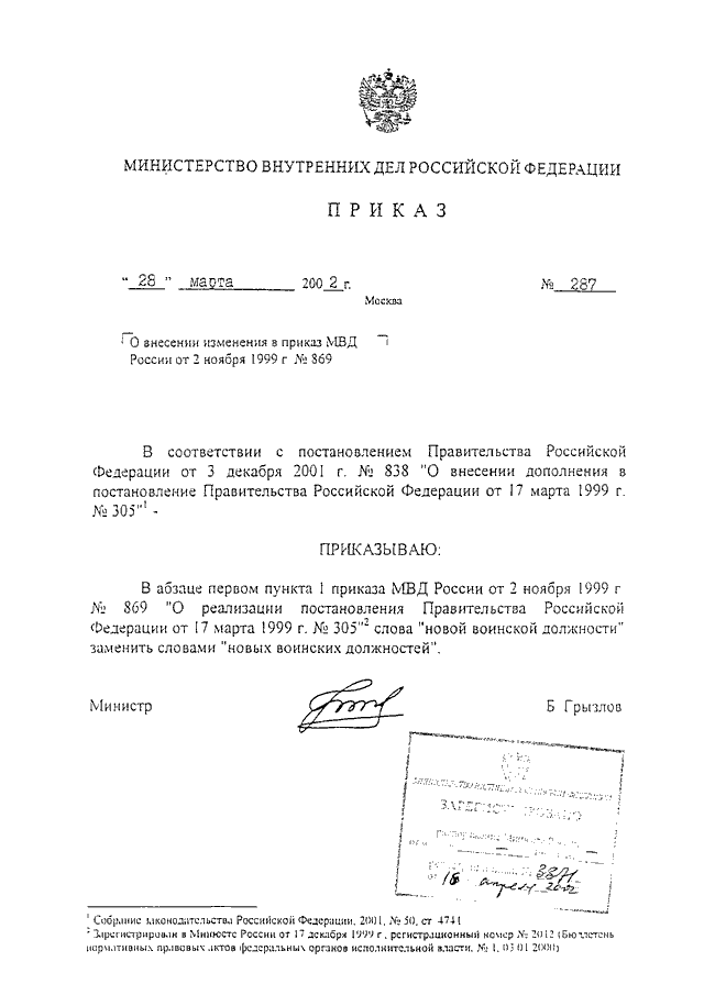 Образец распоряжения мвд россии